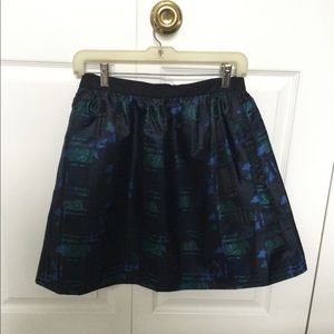 J. Crew Black and Green Plaid Floral Skirt
